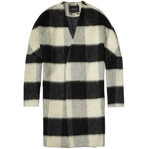 Scotch & Soda Oversize Cream/Black Wool Plaid Coat